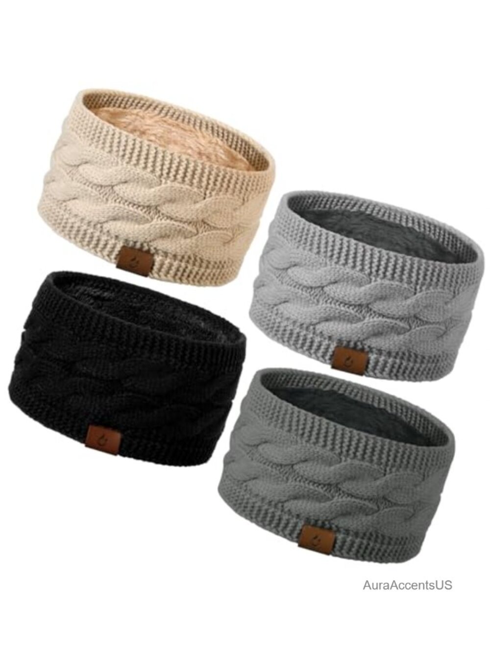 4 Pack Knit Ear Warmer Headbands Fleece Lined Acrylic Winter Earmuffs